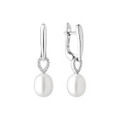 Cercei argint lungi cu perle naturale si cristale cu tortita DiAmanti SK21231EL-W-G